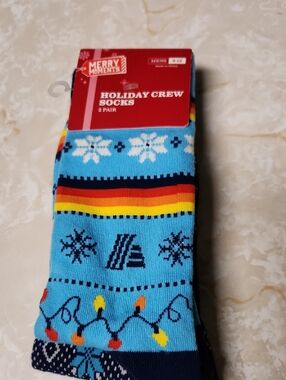 2pr Aldi Mens 6-12 Merry Moments Holiday Crew Socks New Grocery Store